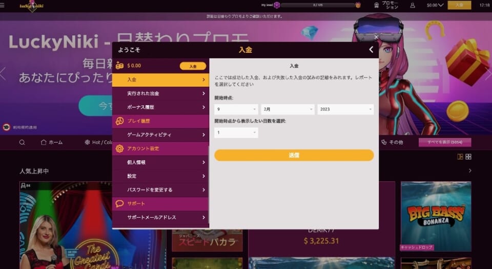 ようこそ　入金