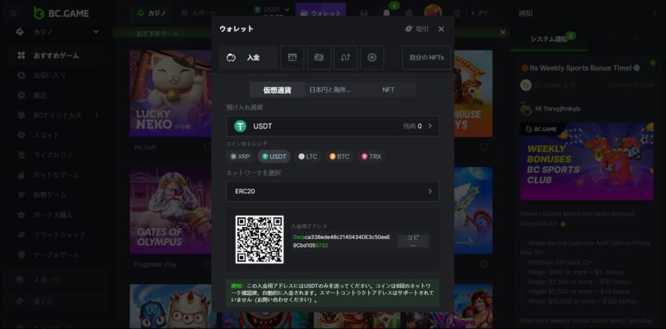 BC.GAME（ビーシーゲーム）の入出金に関する口コミ、評判まとめ