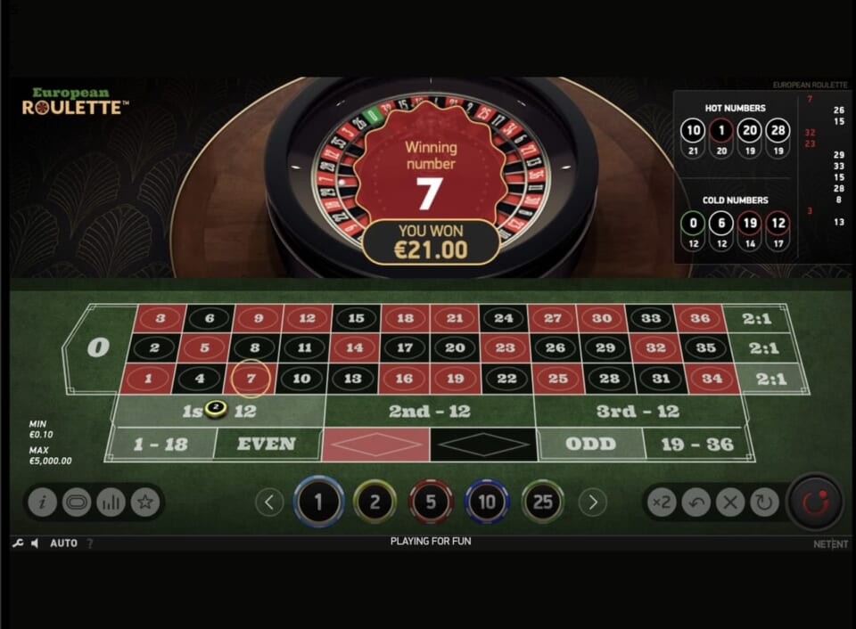 配当21ドルから7ドルのベット額を引いて、「＋14ドル」なので、収支は最終的に「＋32ドル」